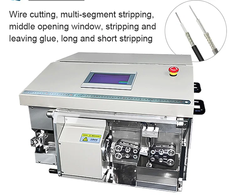 Automatic Coaxial cable cutting stripping machine, Cable Stripping Machine, Coaxial Cable Stripping Machine, Stripping Machine, Flexible Coaxial Wire Peeling Machine, Coaxial Wire Cutting Peeling Machine, Automatic Coaxial Cable Wire Stripping Machine 自動同軸ケーブル切断ストリッピングマシン、ケーブルストリッピングマシン、同軸ケーブルストリッピングマシン、ストリッピングマシン、フレキシブル同軸ワイヤー剥離機、同軸ワイヤー切断剥離機、自動同軸ケーブルワイヤーストリッピングマシン